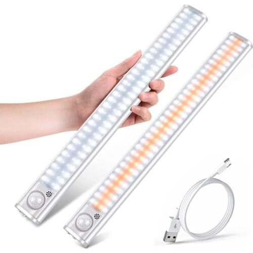 NEW 80 120 160 LEDs Under Cabinet Lights PIR Motion Sensor Night Lamp Kitchen Lighting USB Rechargeable Closet Light for Bedroom