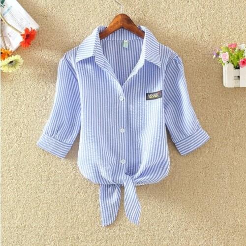 2021 Spring and Summer New Hanfan College Stripe Short Sleeve Shirt Womens Shawl White Shirt Versatile Loose Sunscreen Shirt