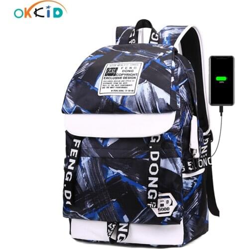 OKKID large school bags for boys waterproof camouflage book bag teen school backpack student travel sport backpack usb bag pack