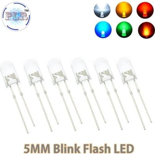 1000pcs 5mm LED Flash Light Emitting Diode Brightnes Original White RED Blue Green Yellow Orange PLR Blinking 2Pin Clear Lampada