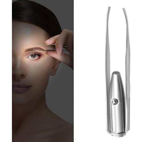 LED Eyebrow Tweezer Eyes Hair Professional Removal Makeup Tool Stainless Steel