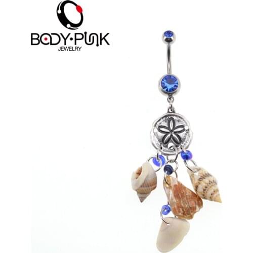 BODY PUNK Dreamcather With Shell Dangle Belly Button Ring Body Jewelry Piercings Navel Rings Ombligo Bikini Women Girls Beach