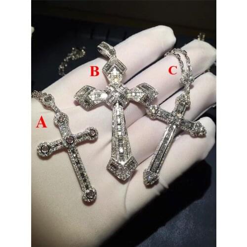 Choucong Vintage Big Cross Pendant AAAAA Cz Stone 925 Sterling silver Cross Pendant Necklace for Women Men Party Wedding jewelry
