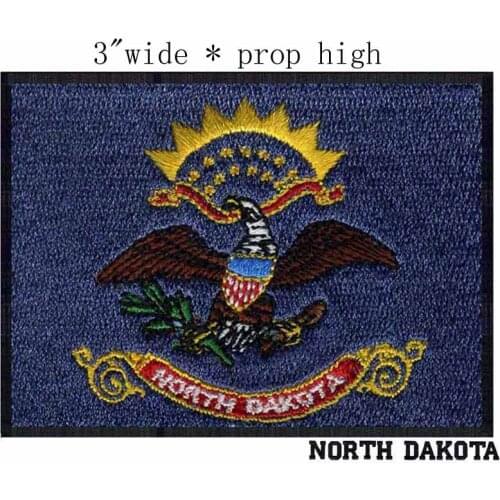 North Dakota Flag 3" wide embroidery patch for the sun/eagle flying/hope