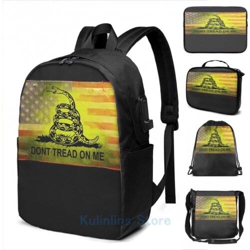 Funny Graphic print Dont Tread on Me Shirts Sticker American Flag Background USB Charge Backpack men School Travel laptop bag