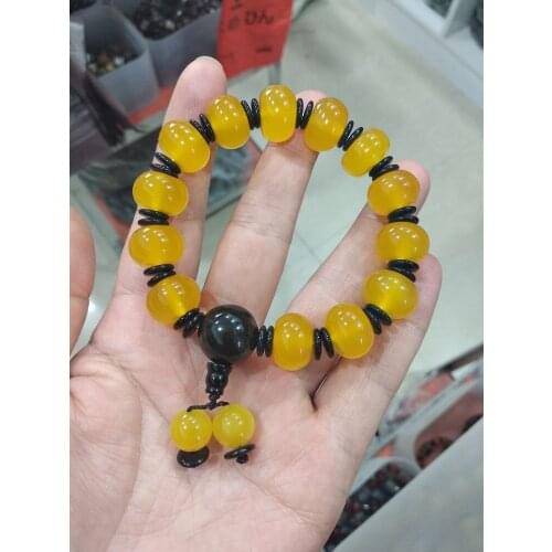 12mm Nature Yellow Jade Mala Bead Bangle Amulet bracelet chalcedony rosary pray churinga
