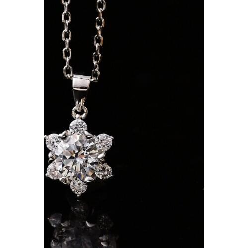 1CT(6.5mm) Moissanite Pendant S925 Sterling Silver Chain Necklace White D Color Women Luxury Fine Jewelry Drop Shipping