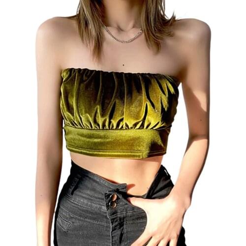 Women Tank Crop Tops Sexy Backless Tube Top Female Underwear Solid Velvet Strapless Vest Club Wear Summer Woman Top