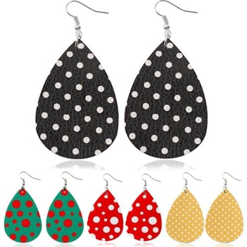 Polka Dots Painting Faux Leather Earrings for Women Sweet Pots Cute Trendy Vintage Girl Fashion Hot Sale Teardrop Dots Earrings