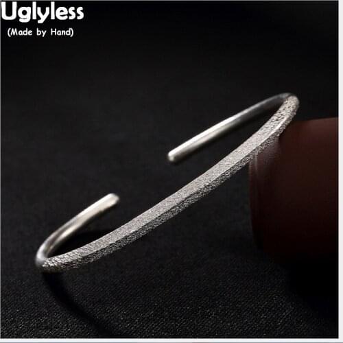 Uglyless Real S 925 Sterling Silver Bangles Simple Fashion Women Thin Bangles Handmade Frosted Bangle Elegant Lady Fine Jewelry