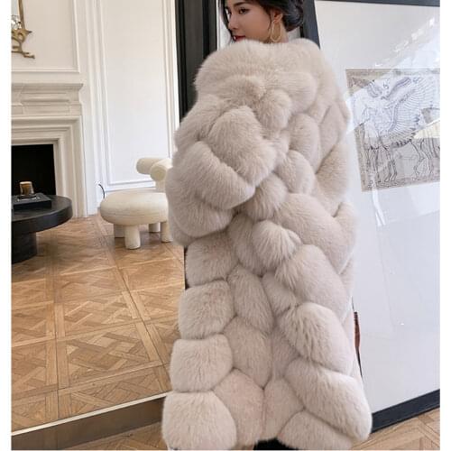 Real Fox Fur Long Coat Full Sleeves Women Plus Size Luxury Plush Female Fox Coats 2021 Winter Jacket Natural Fur High Quality