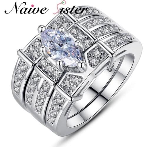 Luxury Engagement Ring 3 Wedding Band Ring Set Victoria Wieck Silver Color Best Gift For Women Fashion Jewelry Marquise Cut