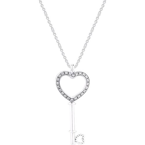 Authentic 925 Sterling Silver Necklaces for Women Floating Locket Heart Key Pendant Necklace Jewelry collier 925 colgantes