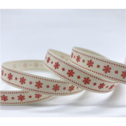10/15/25mm 5yards Printed Snowflake Cotton Ribbon Handmade Cotton Lace Ribbon For Christmas Decoration DIY Sewing Fabric