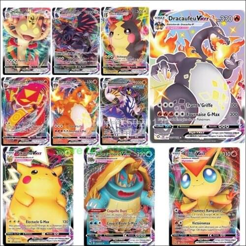 100 Pcs French Version 60 Mega Tag Team Pokemon MEGA GX EX Card Featuring 60 V Max 40 VMAX