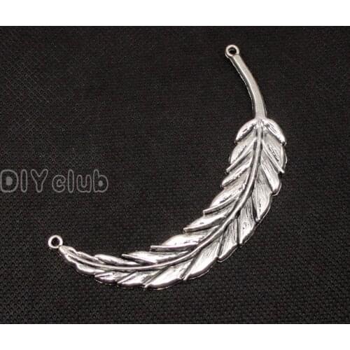 10pcs-Antique Tibetan Silver Large Feather Connector Charms 95x19mm