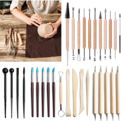 30-piece Pottery Tool Set Drill Pen,DIY Clay Pottery Tool Set Drill Pen Ceramics Sculpting Carving Sculpture Craft Wooden Handle