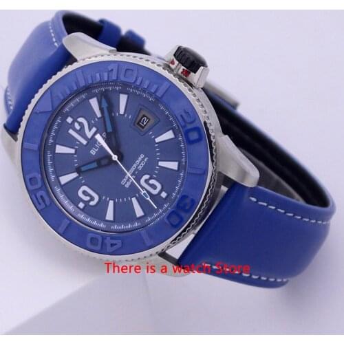 Bliger 43mm Automatic Mechanical Watch Men Luxury Brand Luminous Waterproof PVD Case Leather Strap Calendar Wristwatches Men
