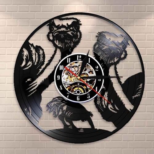 Africa Safari Ostrich Vinyl Record Wall Clock Ostrich Family Wall Art Nursery Wall Cloc Animal Camel Bird Home Decor Wall Watch