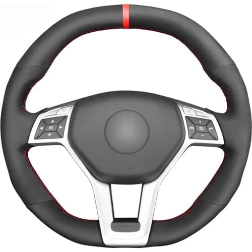 Black Suede Hand-stitched Car Steering Wheel Cover For Mercedes-Benz A45 CLA45 C63 E63 CLS63 SLK55 SL 63 65 GLA45 AMG 2012-2015