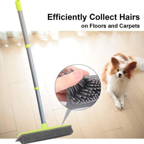 Cleaning Floor Brush Pet Hair Removal Broom Rubber Broom Heads Telescoping Long Three Sections Handle TN88