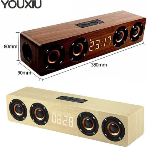 Wooden Soundbar Bluetooth Speaker Music Acoustic System HIFI Stereo Music Surround LED Display Outdoor Loudspeaker with FM Radio