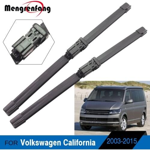 Car Soft Rubber Wiper Blades Front Windscreen Wiper Push Button & Side Pin & J Hook Arms For Volkswagen California 2003-2015