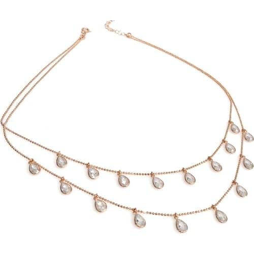 Dual Chain Drop Gemstone Silver Necklace