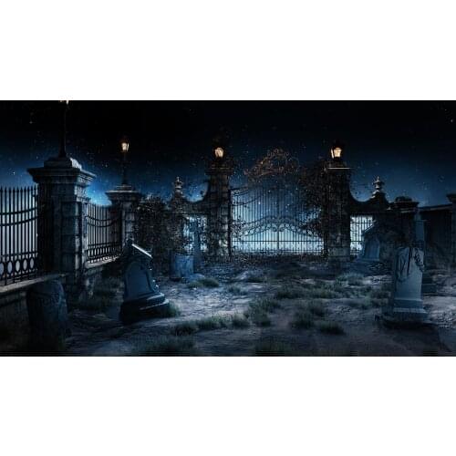 Halloween Trick-or-Treating Late Night Cemetery Keeper Crow Bat Indoor Background Used For Live-streaming Parties