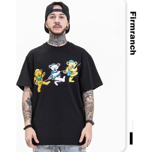 Firmranch 2021 Tee For Men/Women Three Bears Print Black Short Sleeve Hip Hop White Loose Vibe Style White T-shirt Large