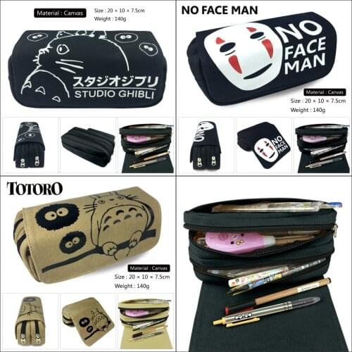 My Neighbor Totoro No Face Man Canvas Pencil Case Studentpen Bag Miyazaki Hayao Cartoon Makeup Bag Cosmetic Bag Stationery Bag
