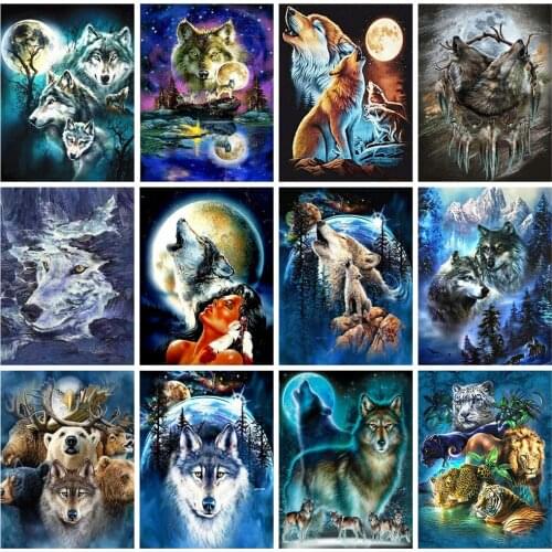 Huaca 5d DIY Diamond Painting Full Square Wolf Diamond Embroidery Mosaic Sale Animal Handicraft Decor For Home