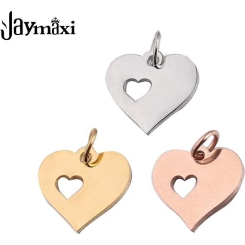 Jaymaxi Love Heart Pendant Full Polished Small DIY Stainless Steel Jewelry Findings With Jump Ring 13*16mm 20Pieces/lot