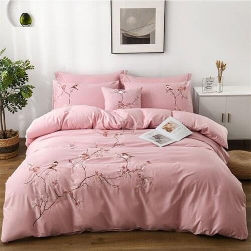 Cilected Embroidered Quilt Cover And Pillowcase 100% Cotton Duvet Covet Set Thicken Twill Bedding Set 3Pcs Double Bed No Sheet