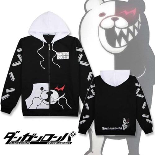 Danganronpa Cosplay Monokuma Black White Bear Hoodies Sweatshirt Jacket Dangan-Ronpa Halloween Costume Hooded Coat Tops