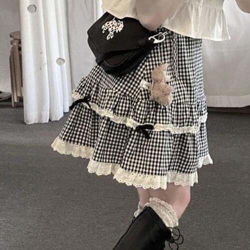 Summer Cake Skirt Students Korean Style Japanese Soft Girl Cute High Waist Ruffled Cake Lace Skirt Pleated Skirt