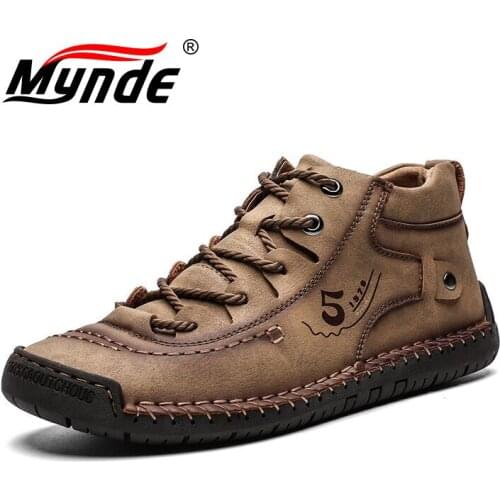 Mynde New Mens Boots Winter With Fur Keep Warm Snow Boots Men Shoes Footwear Fashion Male Winter Leather Ankle Boots Size 39-48