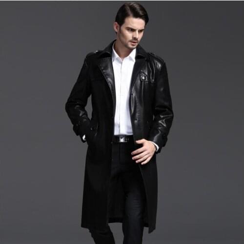 Korean winter autumn black casual detachable liner leather coats men slim single-breasted long coat mens leather trench coats