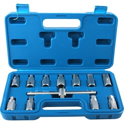 12pcs Axle Oil Sump Spanner 3/8" Drain Plug Key Socket Set Drive Cars Vans Bikes Four-Corner Hexagonal Oil Outlet Group