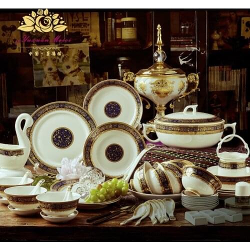 60pcs dishes sets dinnerware Plates Tableware set Jingdezhen high-grade bone Dishes Western-style Phnom Penh ceramic home gift