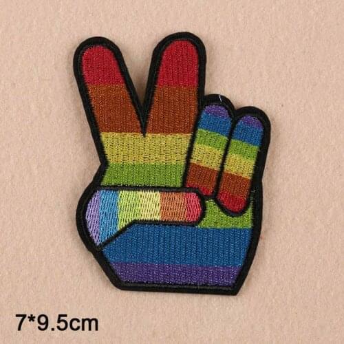 Yeah Victory Gesture Punk Iron On Patch Clothes Patch For Clothing Boys Embroidered Embroidery Patch Apparel Accessories