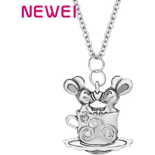 Newei Alloy Plated Antique Gold Lovely Mouse Rat Necklace Cute Cartoon Pendant Jewelry For Friends Girls Lover Trendy Gift Charm