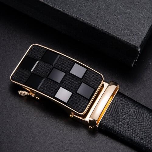 Hi-Tie Brand Fashion Plaid Automatic Belt Buckles for Men 3.5cm width Luxury Business Desginer Unique Cowboy Metal Buckle Head