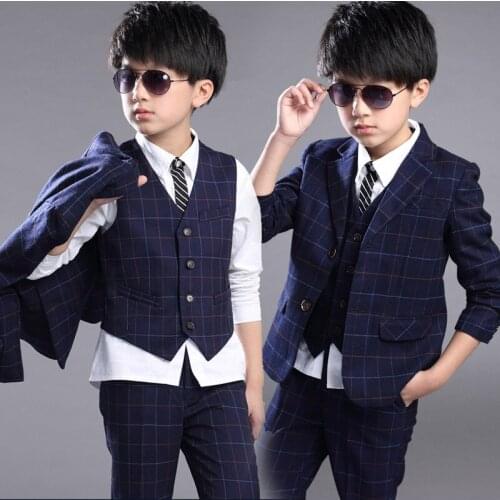 2017 New Children Suit Baby Boys Suits Kids Blazer Boys Formal Suit For Weddings Boys Clothes Set Jackets+Vest+Pants 3pcs 4-12Y