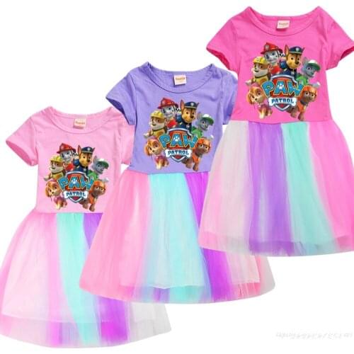 Girls Polka-Dot Dress 2021 Summer Short Sleeve Clothing Kids Girls Music Mark A-line Dresses Children PAW PATROL Clothes