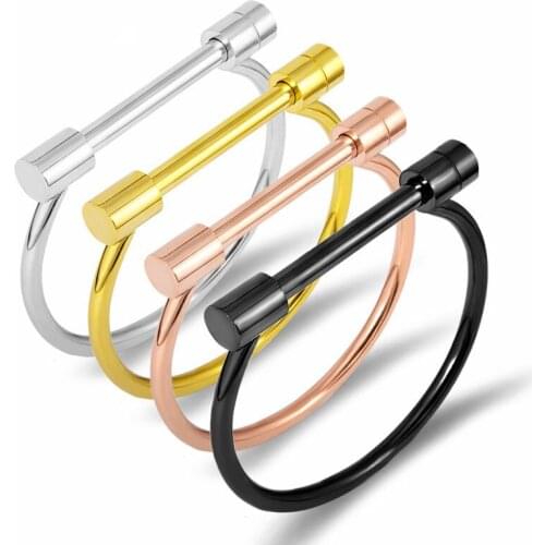 Luxury Brand Vintage Punk Jewelry Men Stainless Steel Women Gold Bangle D Shape Upper Arm Bracelet Lover Screw Bangle Horseshoes