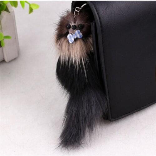 Silver Plated Bag Hanger Car Pendant Simulation fox fur Pompon Auto Keychain Animal Mouse Key Chain Doll 17cm