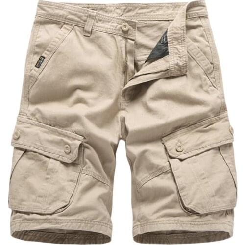 Spring Men Shorts Multi-pockets Straight-Cut Casual Cargo Pants Pure Cotton Workwear Shorts Men Solid Color Shorts 3/4 Length