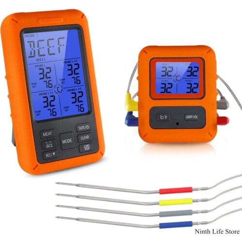 100M Remote Wireless Digital Meat Thermometer TS-TP40 Grill Oven Kitchen Thermomet With Timer 4 Probes For BBQ Food Oven Smoker