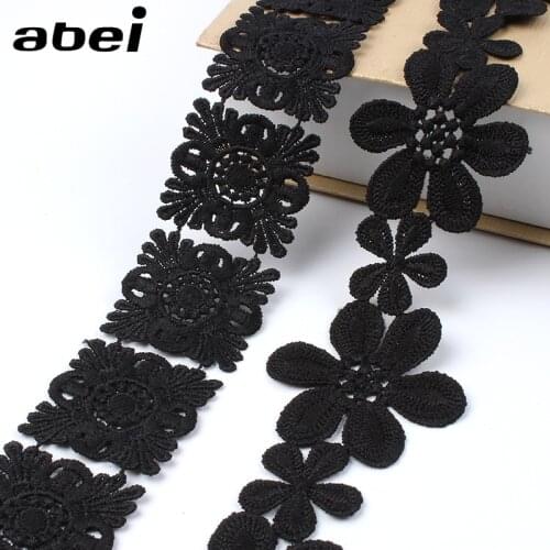 2yards/lot Embroidered Black Lace Trims Water Soluble Flower Ribbon LACE Fabric Appliques DIY Sewing Garments Accessories